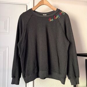 ISMBS I STOLE MY BOYFRIEND’S SHIRT grey rainbow embroidered pullover sweater